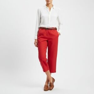 Linen Elegant Red Women's Cropped Pants Size Small
